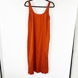 Abercrombie & Fitch Orange Satin Slip Midi Dress